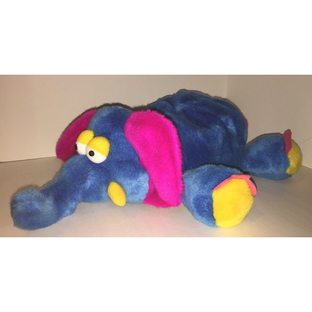 Vintage Prestige Toy Corp 1990 ELEPHANT Plush Multicolored Pink Blue Yellow 17"